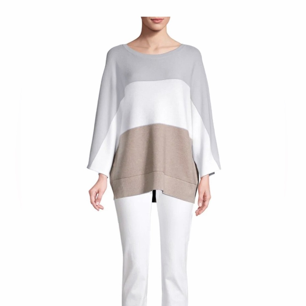Lafayette 148 NY Cotton-Cashmere Blend Colorblock Dolman Sweater Size Medium